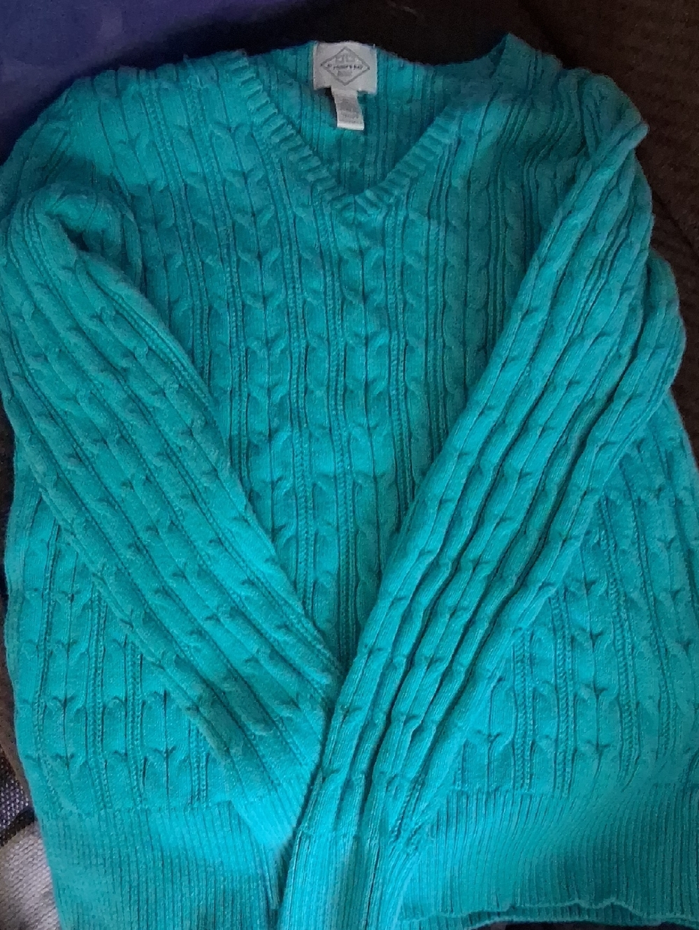 St. John's Bay Teal Cable-Knit V-Neck Sweater